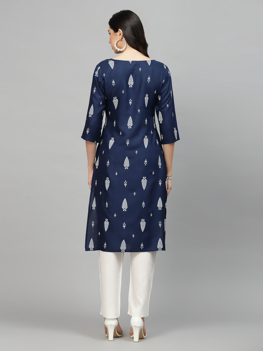Stylum Women's Printed Rayon Straight Kurta (NAVYTILAK)