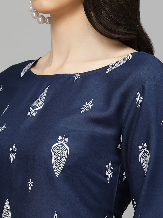 Stylum Women's Printed Rayon Straight Kurta (NAVYTILAK)