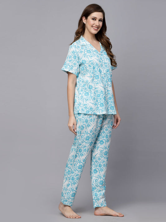 Stylum Women's Floral Printed Rayon Night Suit (NISTSKYSUNNY)