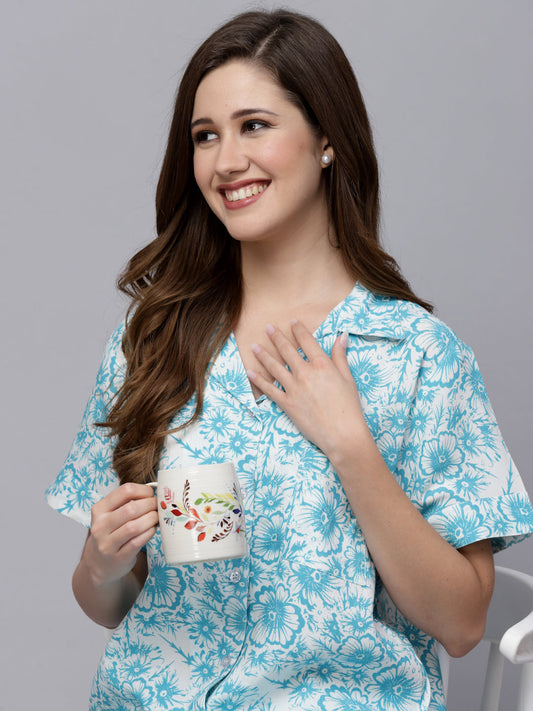 Stylum Women's Floral Printed Rayon Night Suit (NISTSKYSUNNY)