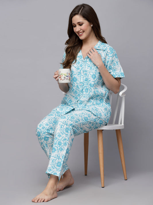 Stylum Women's Floral Printed Rayon Night Suit (NISTSKYSUNNY)