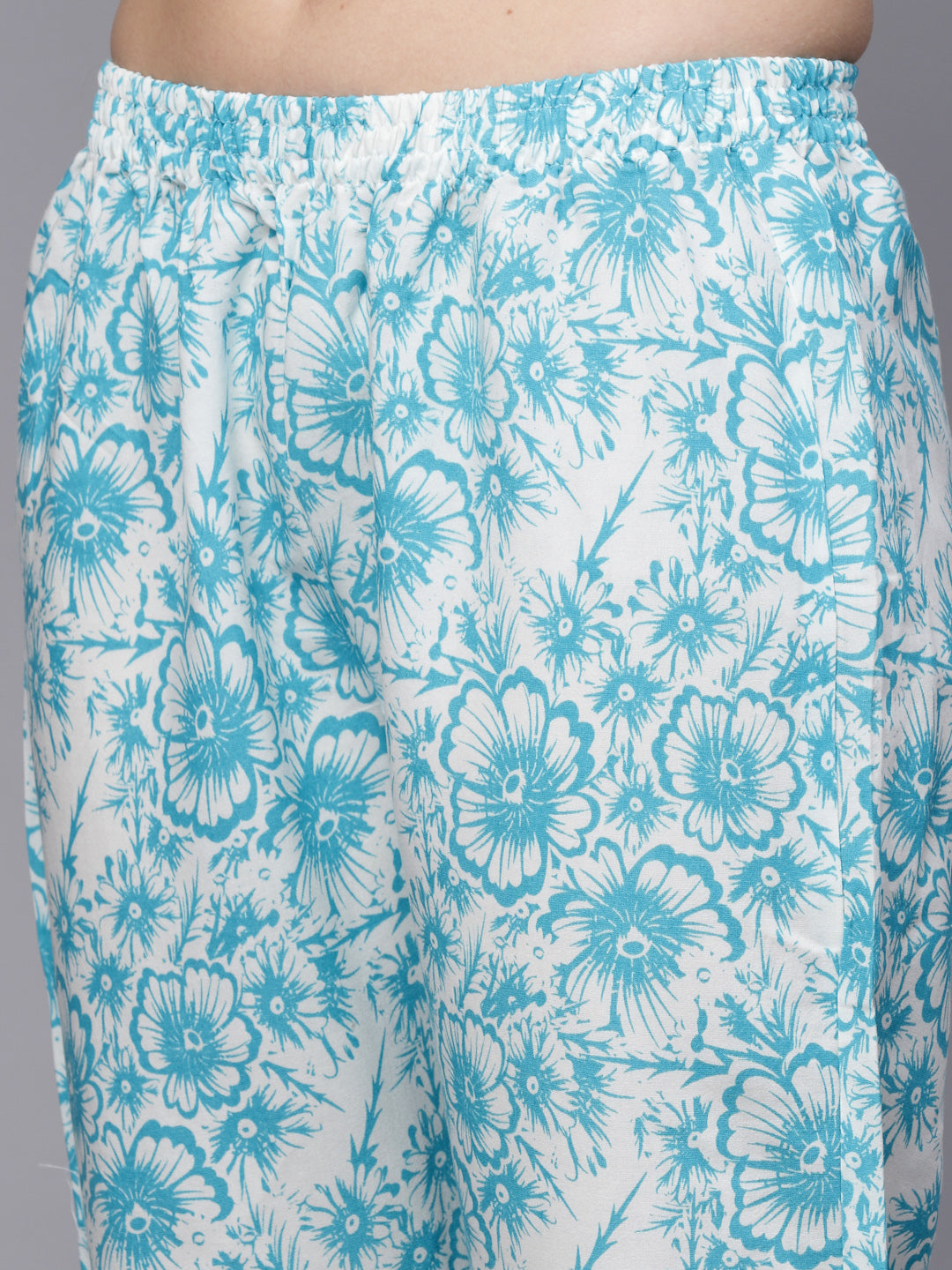 Blue Floral Printed Rayon Night Suit