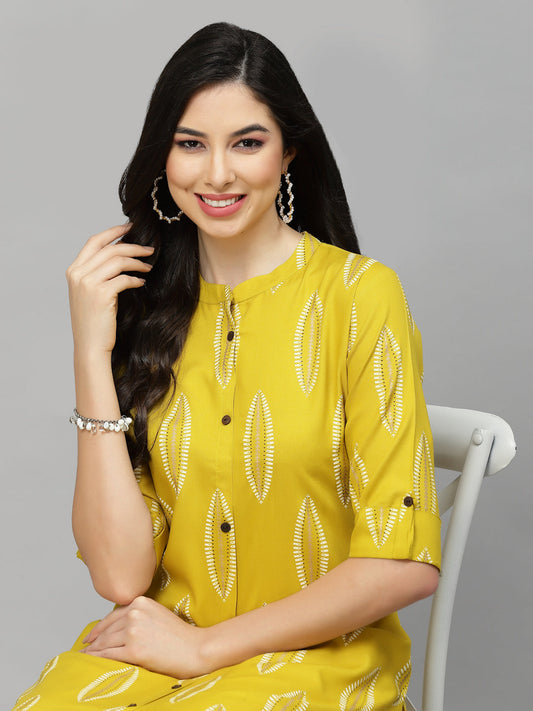 Stylum Women's Block Printed Rayon A-Line Kurta (NOMICORN)