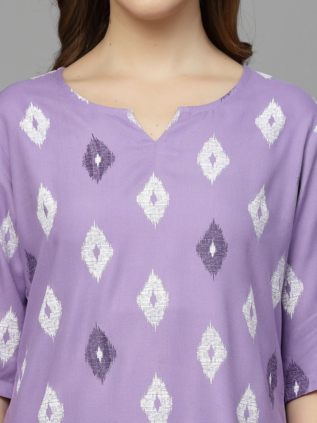 Stylum Women's Ikat Print Rayon Night Suit Set (NIST004PURPLE)