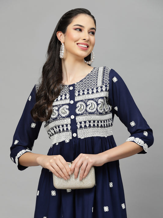 Stylum Women's Embroidered Rayon Flared kurta (PARINAVY)