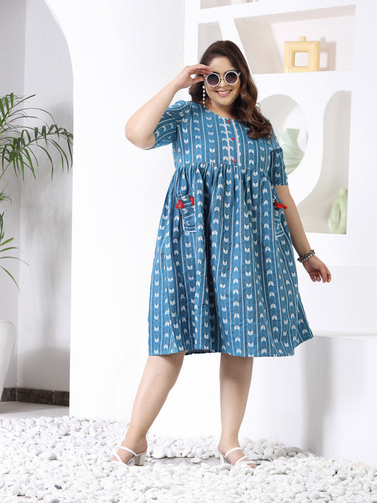 Plus Size Women's Self Design Cotton Blend Maxi Dress (POPPYTEALPLUS)