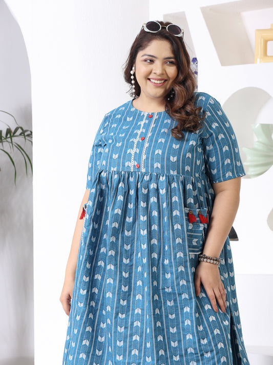 Plus Size Women's Self Design Cotton Blend Maxi Dress (POPPYTEALPLUS)