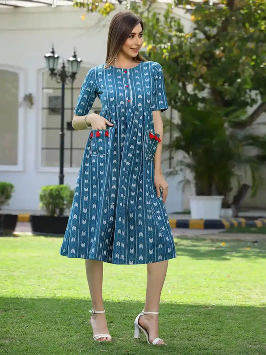 Self Design Cotton Blend Maxi Dress