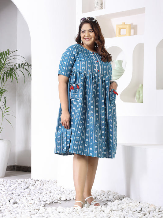 Plus Size Women's Self Design Cotton Blend Maxi Dress (POPPYTEALPLUS)