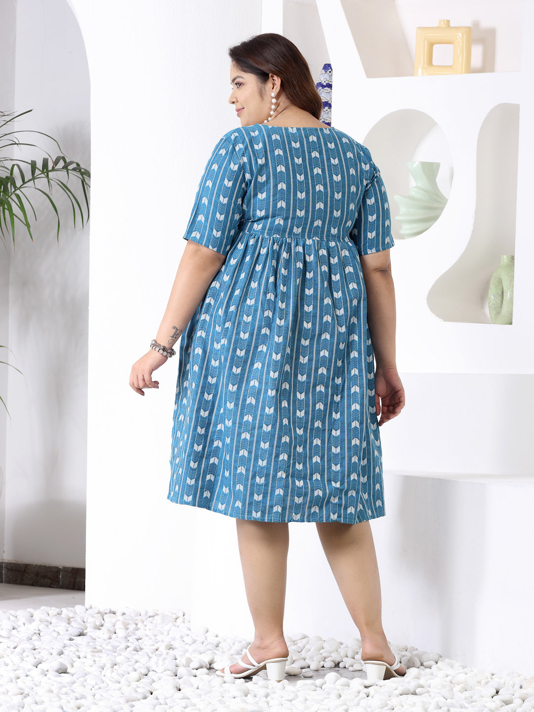 Plus Size Women's Self Design Cotton Blend Maxi Dress (POPPYTEALPLUS)