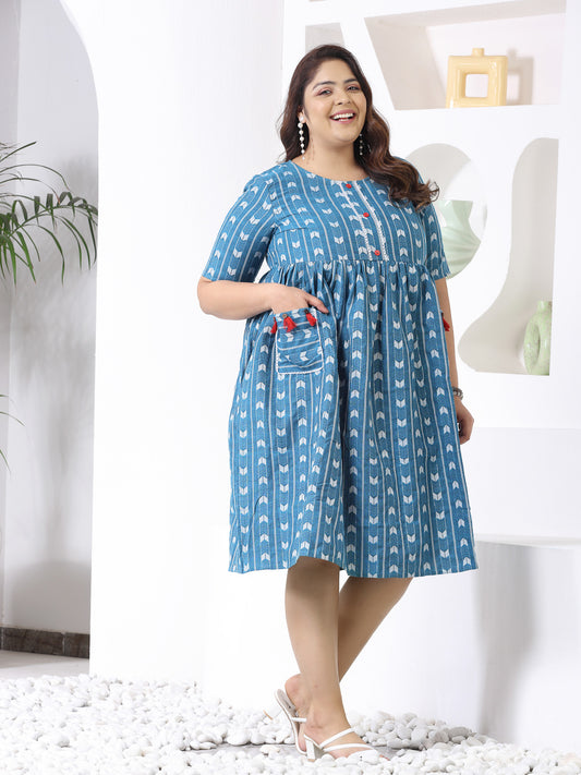 Plus Size Women's Self Design Cotton Blend Maxi Dress (POPPYTEALPLUS)