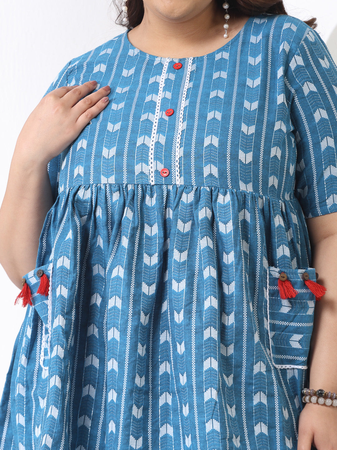 Plus Size Women's Self Design Cotton Blend Maxi Dress (POPPYTEALPLUS)