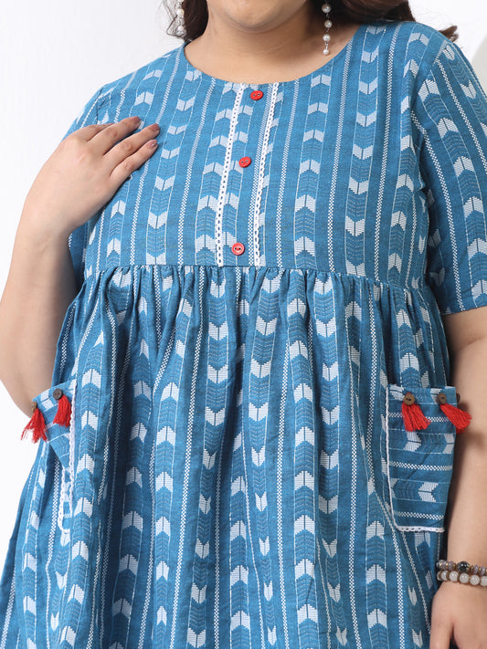 Plus Size Women's Self Design Cotton Blend Maxi Dress (POPPYTEALPLUS)