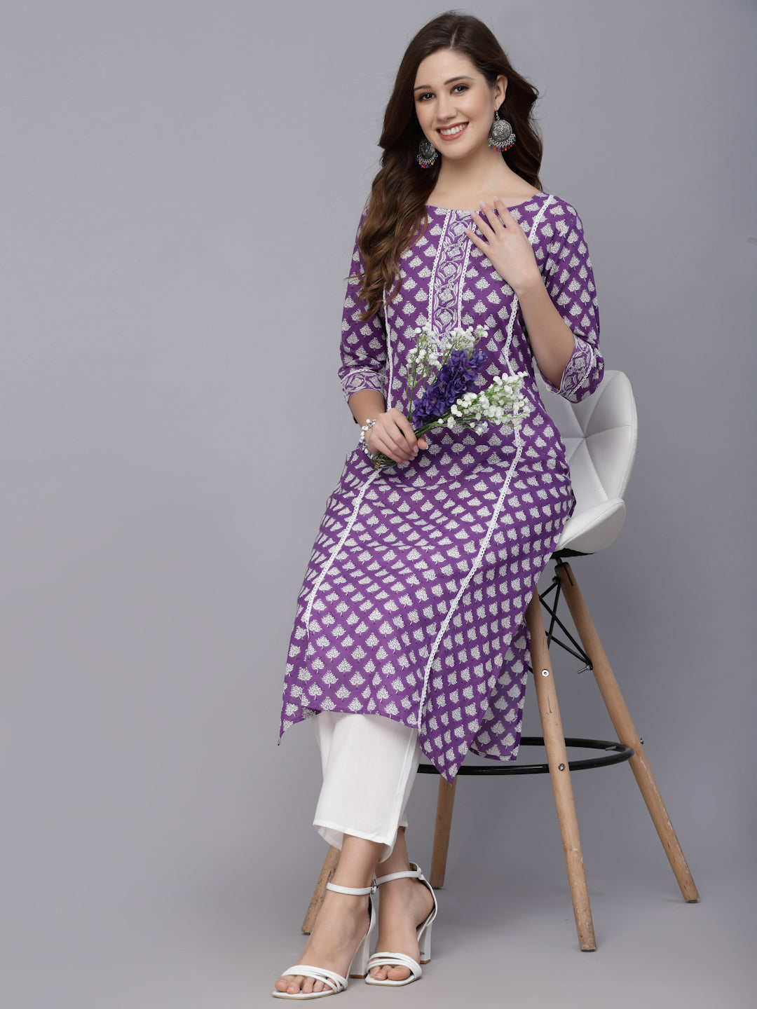 Purple Rayon Straight Kurta