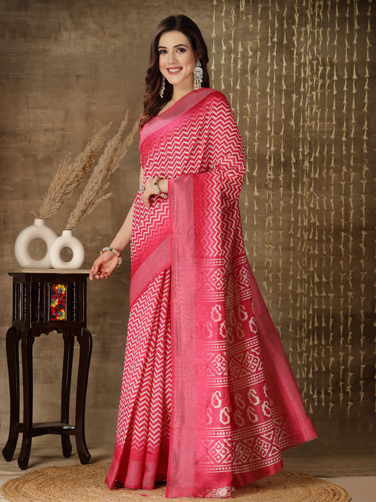 Women's Print Cotton Blend Saree