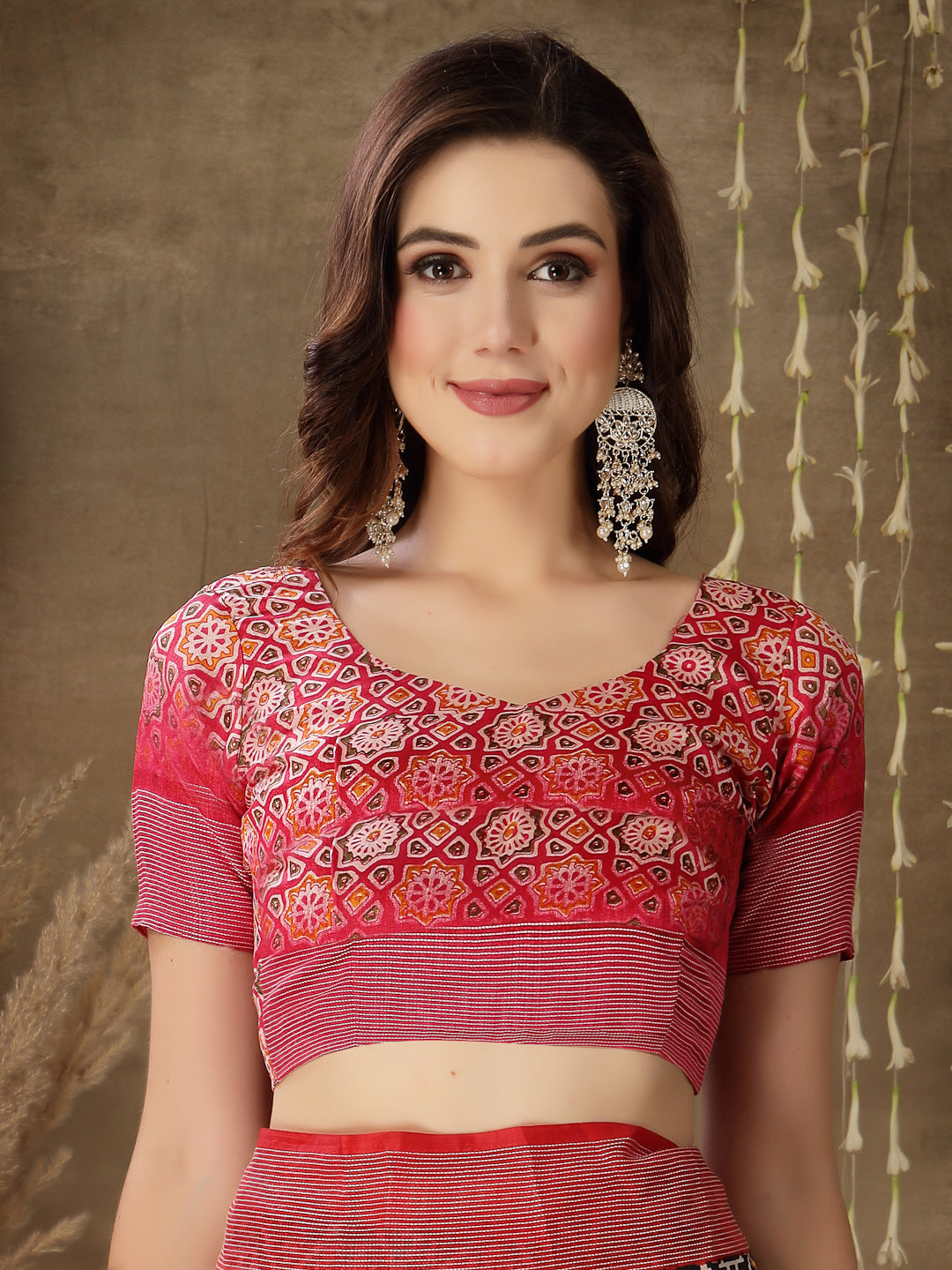 Women's Digital Print Cotton Blend Saree