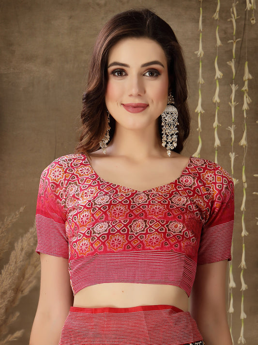 Women's Digital Print Cotton Blend Saree