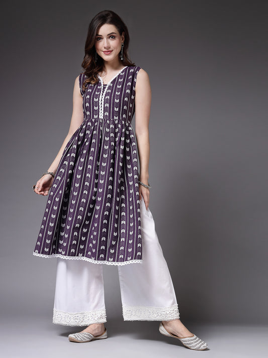 Stylum Women's Self Designed Cotton Blend Naira Cut Kurta (RASIN)