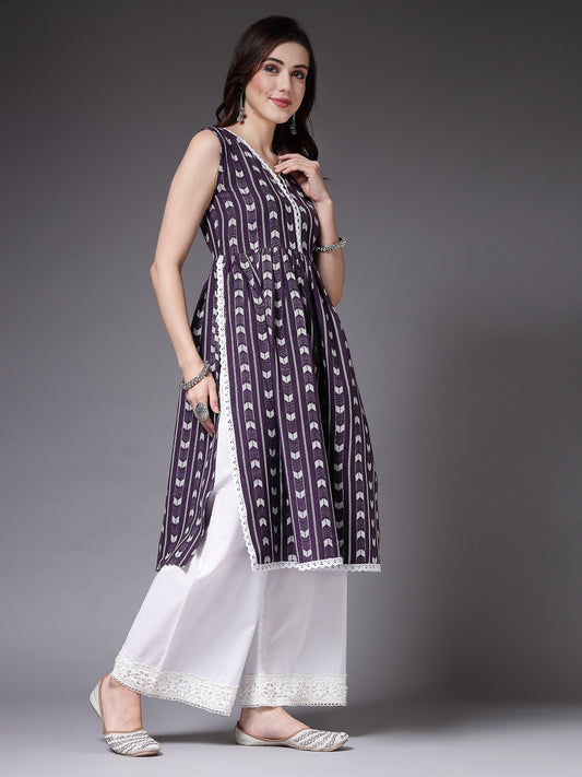 Stylum Women's Self Designed Cotton Blend Naira Cut Kurta (RASIN)