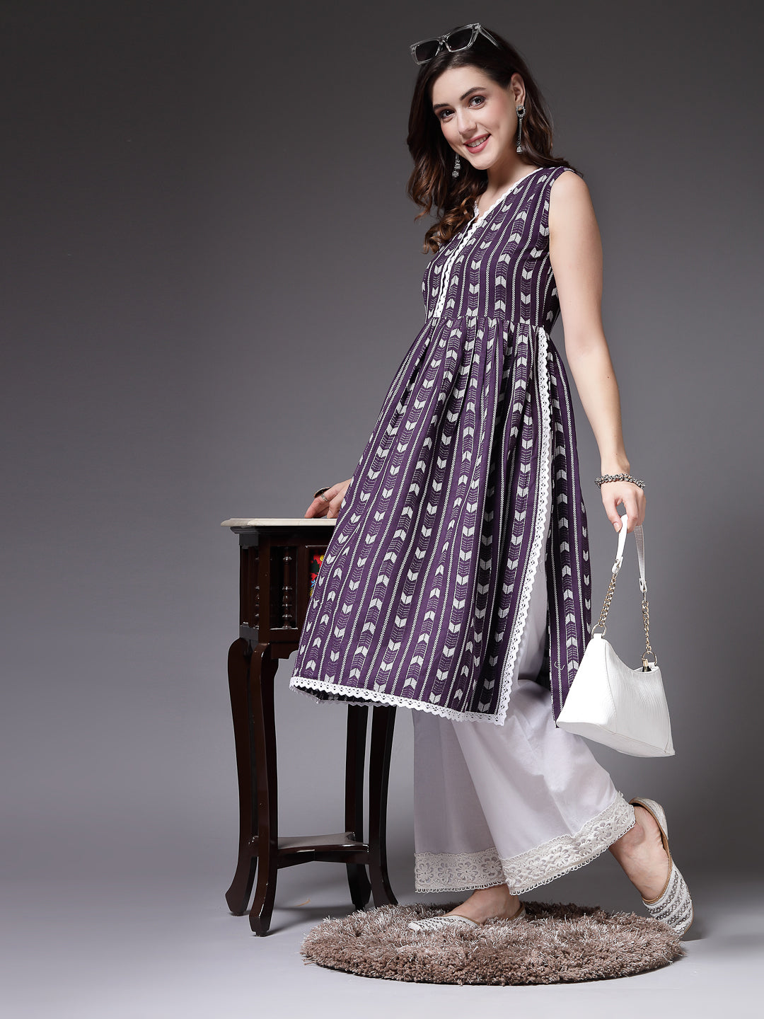 Stylum Women's Self Designed Cotton Blend Naira Cut Kurta (RASIN)