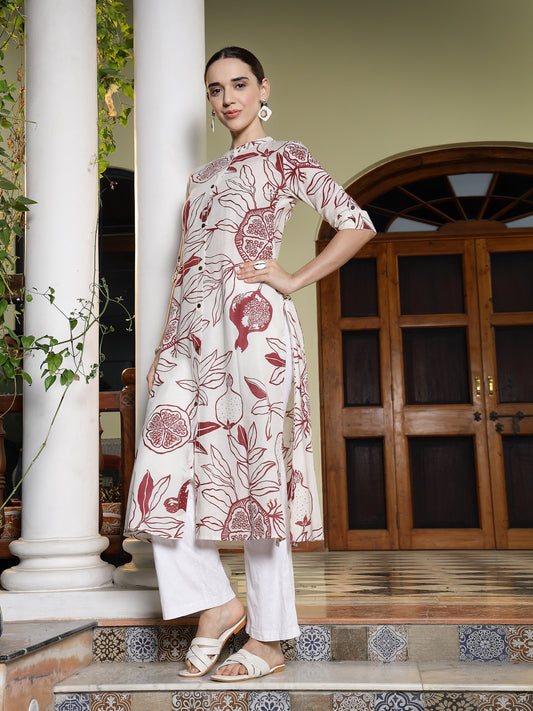 Stylum Women's Red Botanical Printed Rayon A-Line Kurta (REDRALLY)