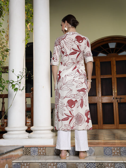 Stylum Women's Red Botanical Printed Rayon A-Line Kurta (REDRALLY)