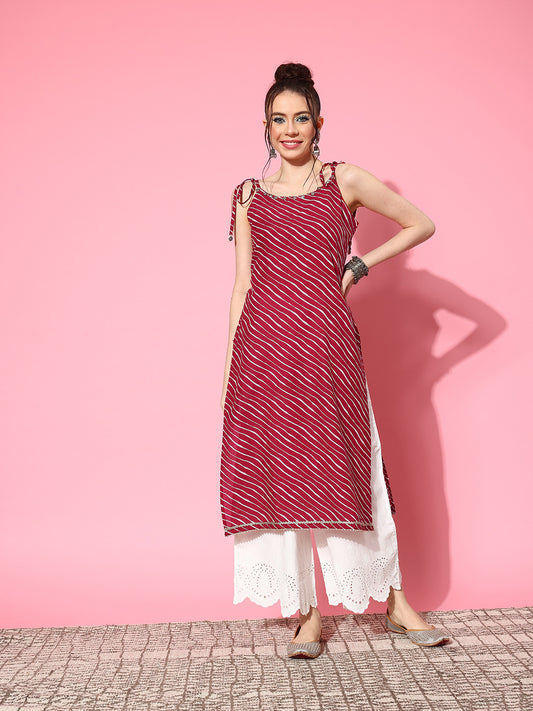 Stylum Women's Lehariya Printed Sleeveless Kurta (REDSURMA)