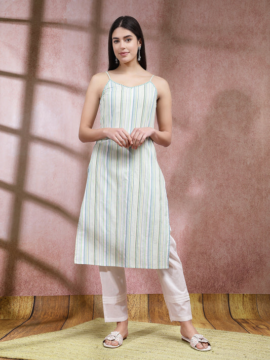 Stylum Women's Woven Striped Cotton Blend Straight Kurta (RIGEL)