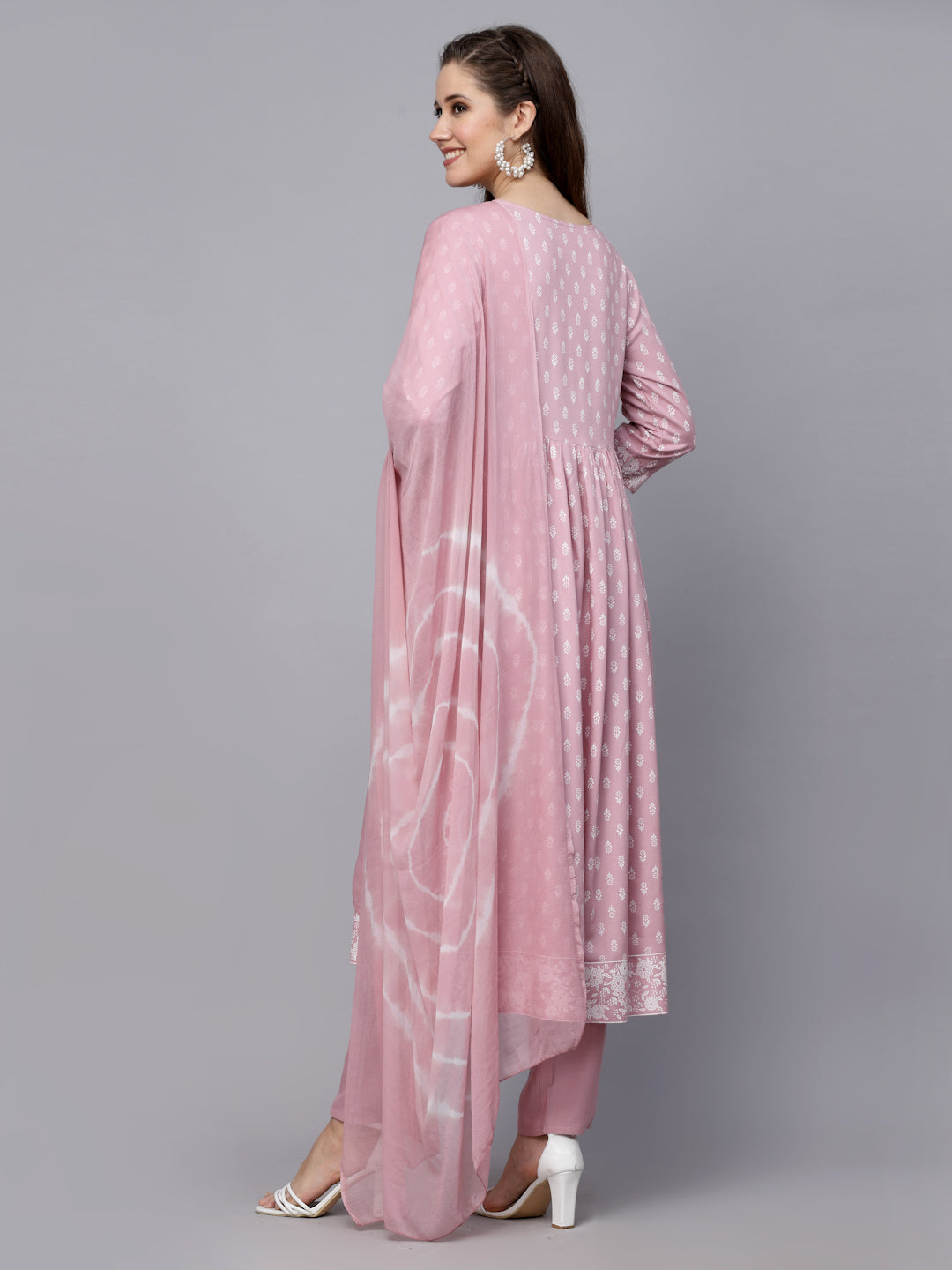 Stylum Women's Printed Rayon Naira Cut Kurta Pant Dupatta Set (ROSEIRANI)