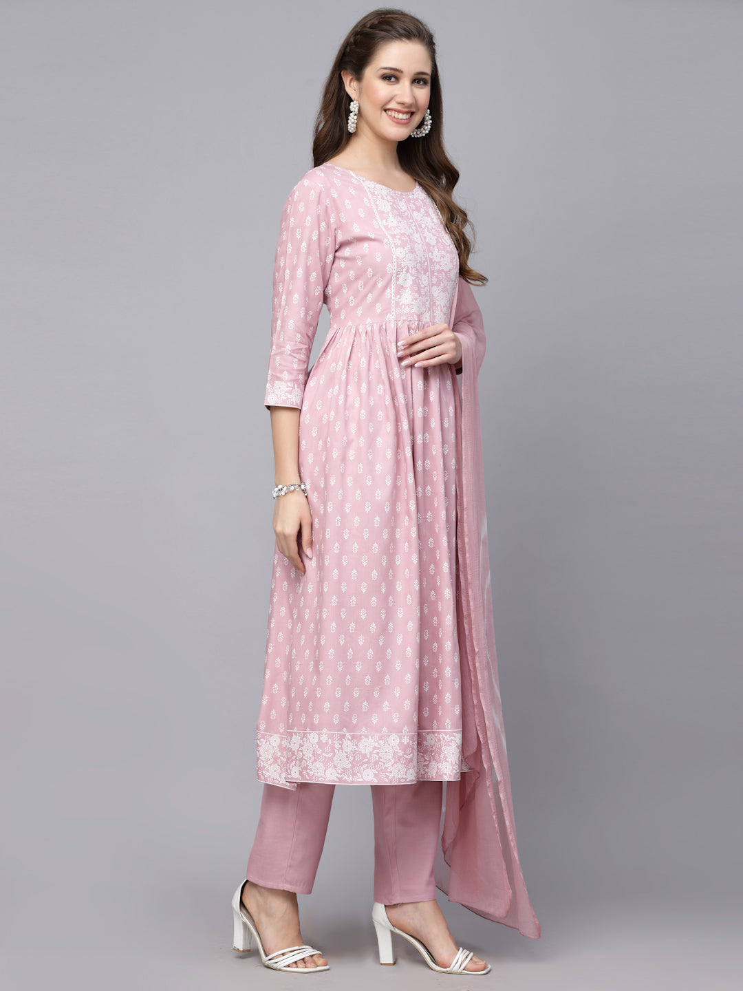 Rayon Naira Cut Kurta Pant Dupatta Set