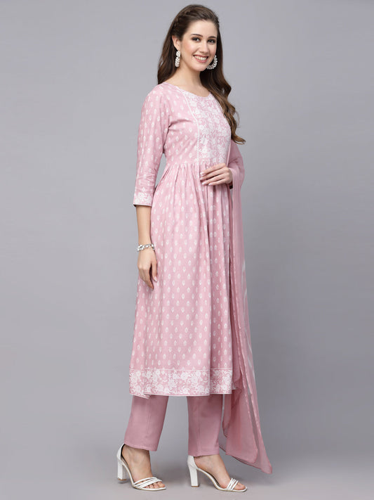 Rayon Naira Cut Kurta Pant Dupatta Set