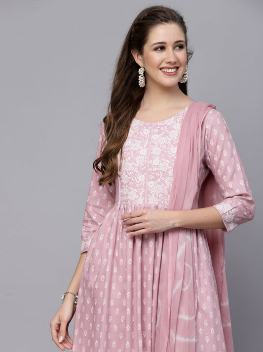 Stylum Women's Printed Rayon Naira Cut Kurta Pant Dupatta Set (ROSEIRANI)