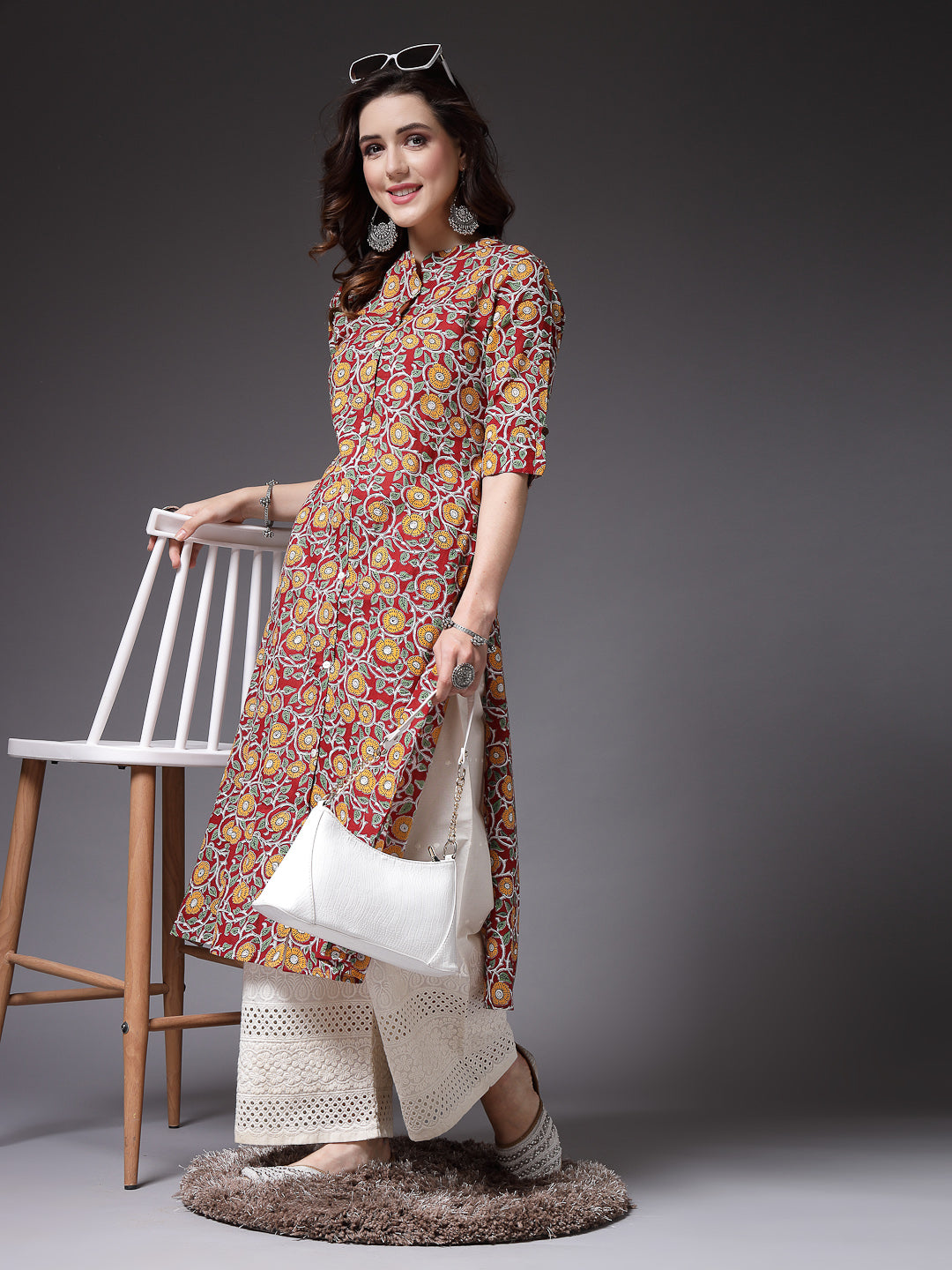 Stylum Women's Floral Printed Cotton A-Line Kurta (ROSSYRED)
