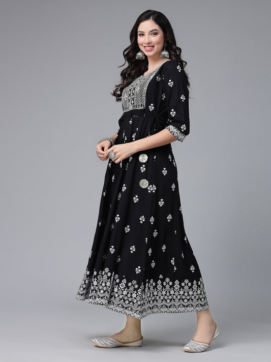 Printed & Embroiderd Rayon Anarkali Kurta