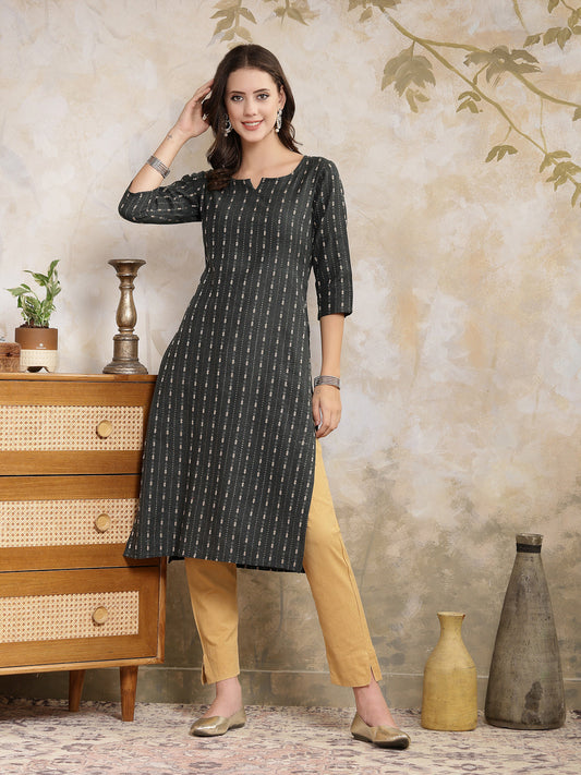 Stylum Women's Self Designed Cotton Blend Straight Kurta (SLICE)