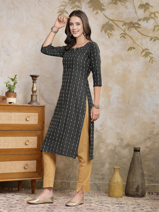 Stylum Women's Self Designed Cotton Blend Straight Kurta (SLICE)