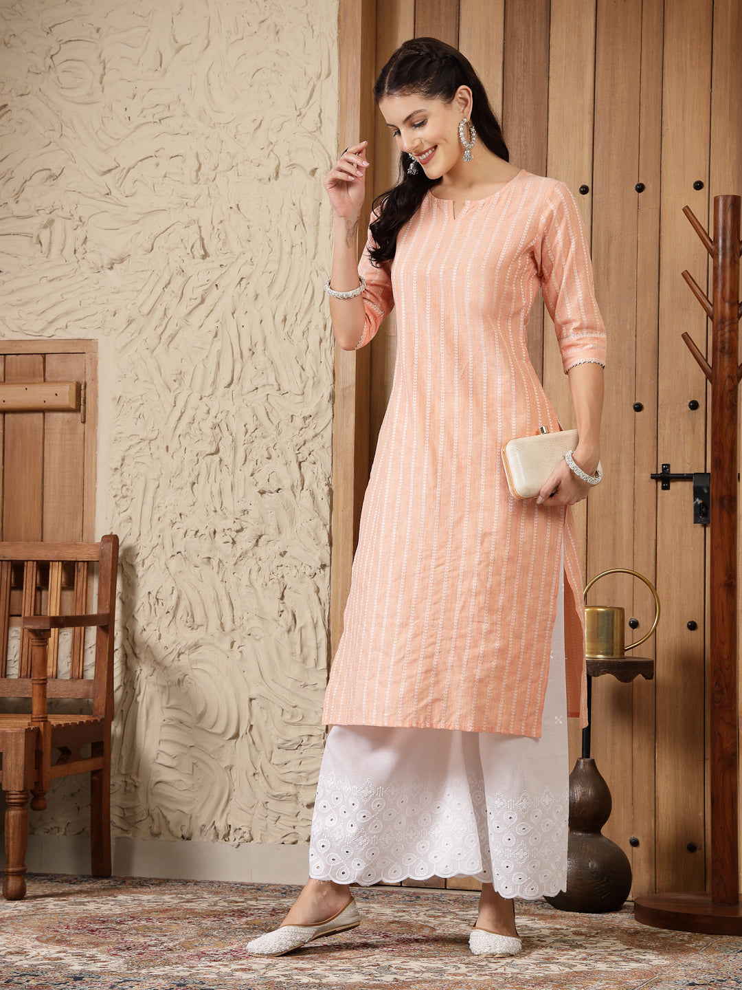 Stylum Women's Woven Design Cotton Blend Straight Kurta (SONIKA)