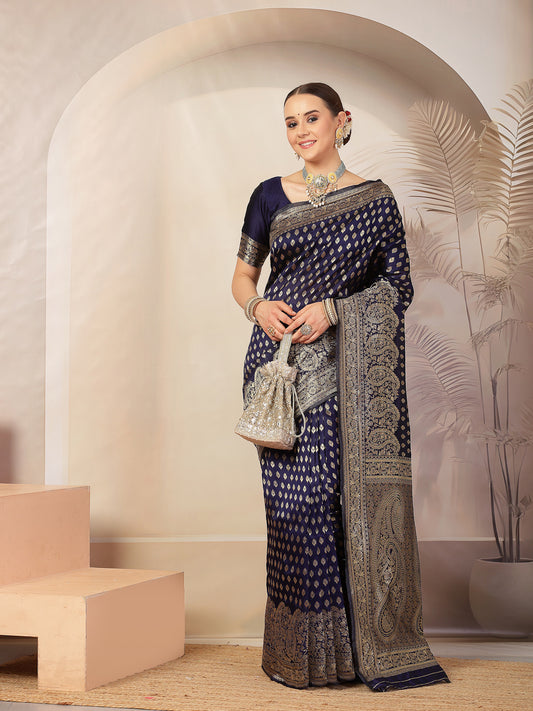 Stylum Women's Blue Ethnic Motifs Banarsi Woven Zari Silk Saree (SRBLUEWONDER)