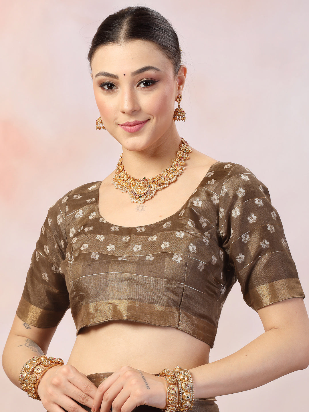 Stylum Women's Brown Paisley Print Kankawati Silk Saree (SRBROWNHOPE)