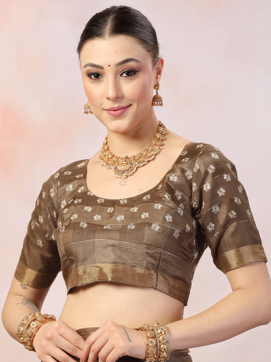Stylum Women's Brown Paisley Print Kankawati Silk Saree (SRBROWNHOPE)
