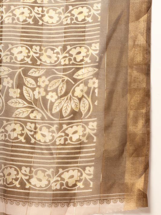 Stylum Women's Brown Paisley Print Kankawati Silk Saree (SRBROWNHOPE)