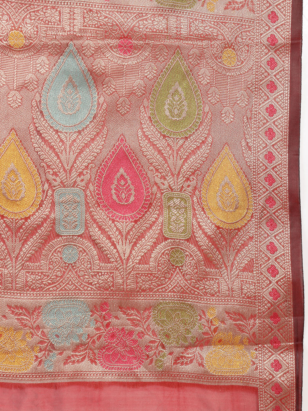Stylum Women's Maroon Ethnic Motifs Zari Border Organza Saree (SRMAHIKAMAROON)