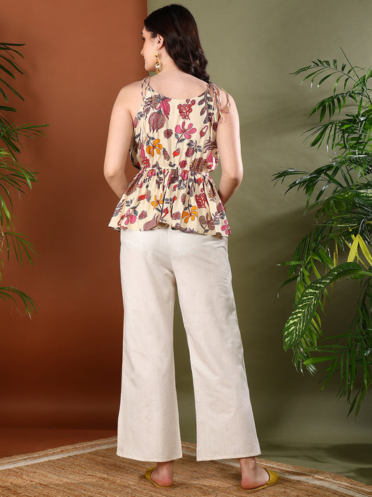 Stylum Women's Beige Floral Printed Rayon Short Peplum Top (TOPBEIGEGULL)