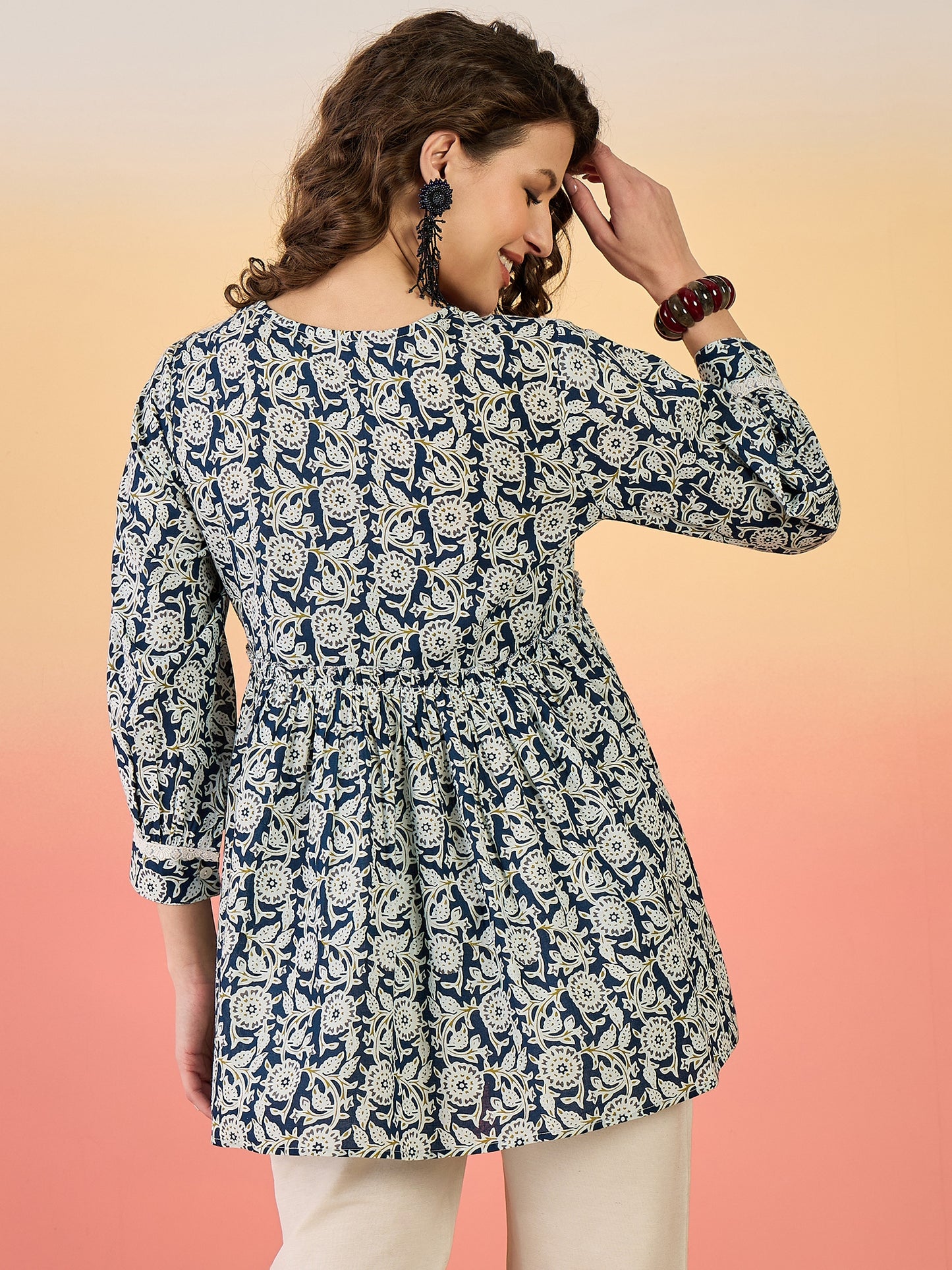 Stylum Women's Blue Floral Printed Cotton Top (TOPBLUEWOW)