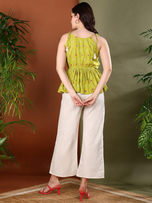 Stylum Women's Green Bandhej Printed Rayon Short Peplum Top (TOPGREENROKA)