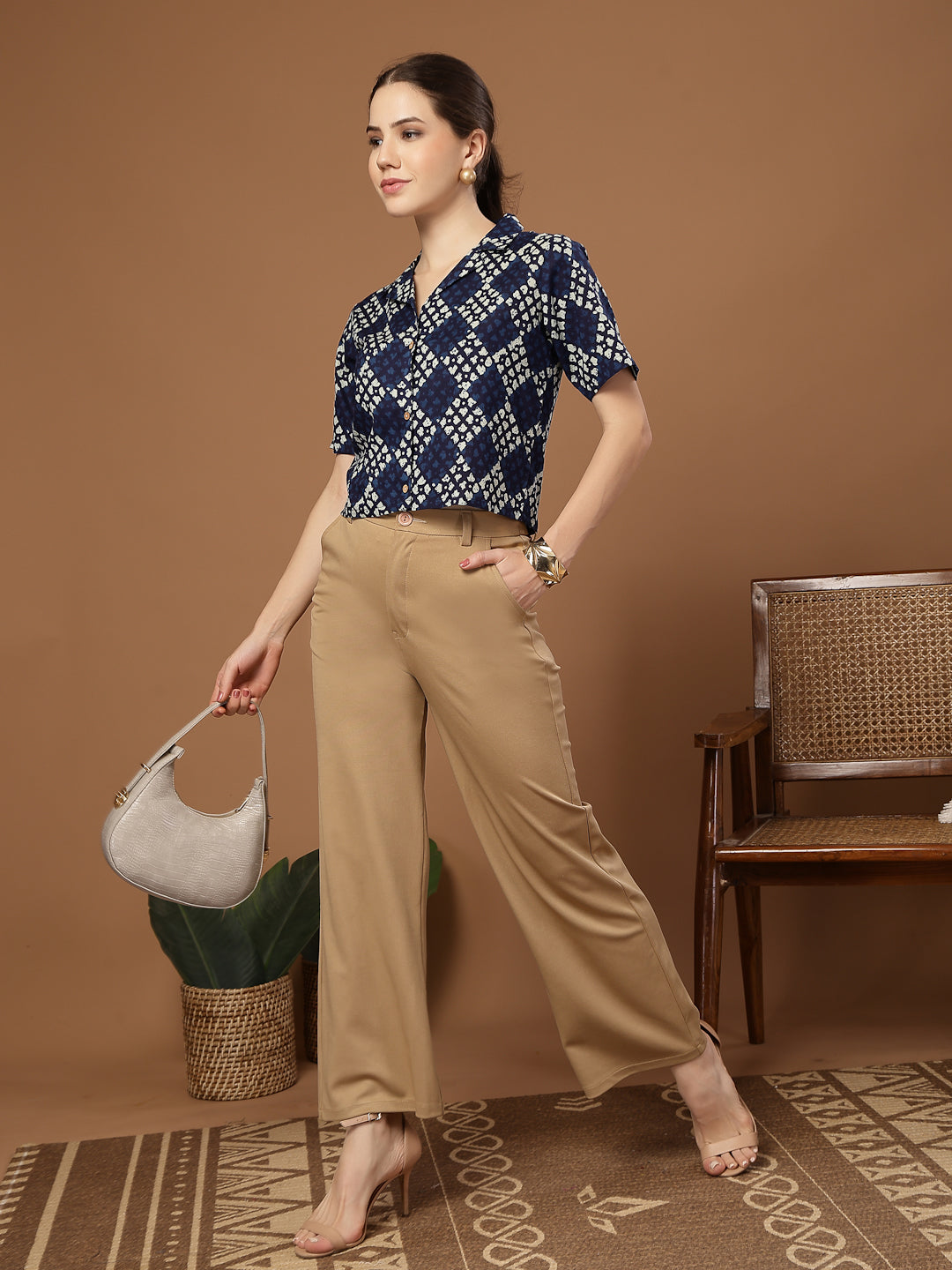 Stylum Women's Indigo Dabu Printed Cotton Crop Top (TOPINDIGOTRUNK)