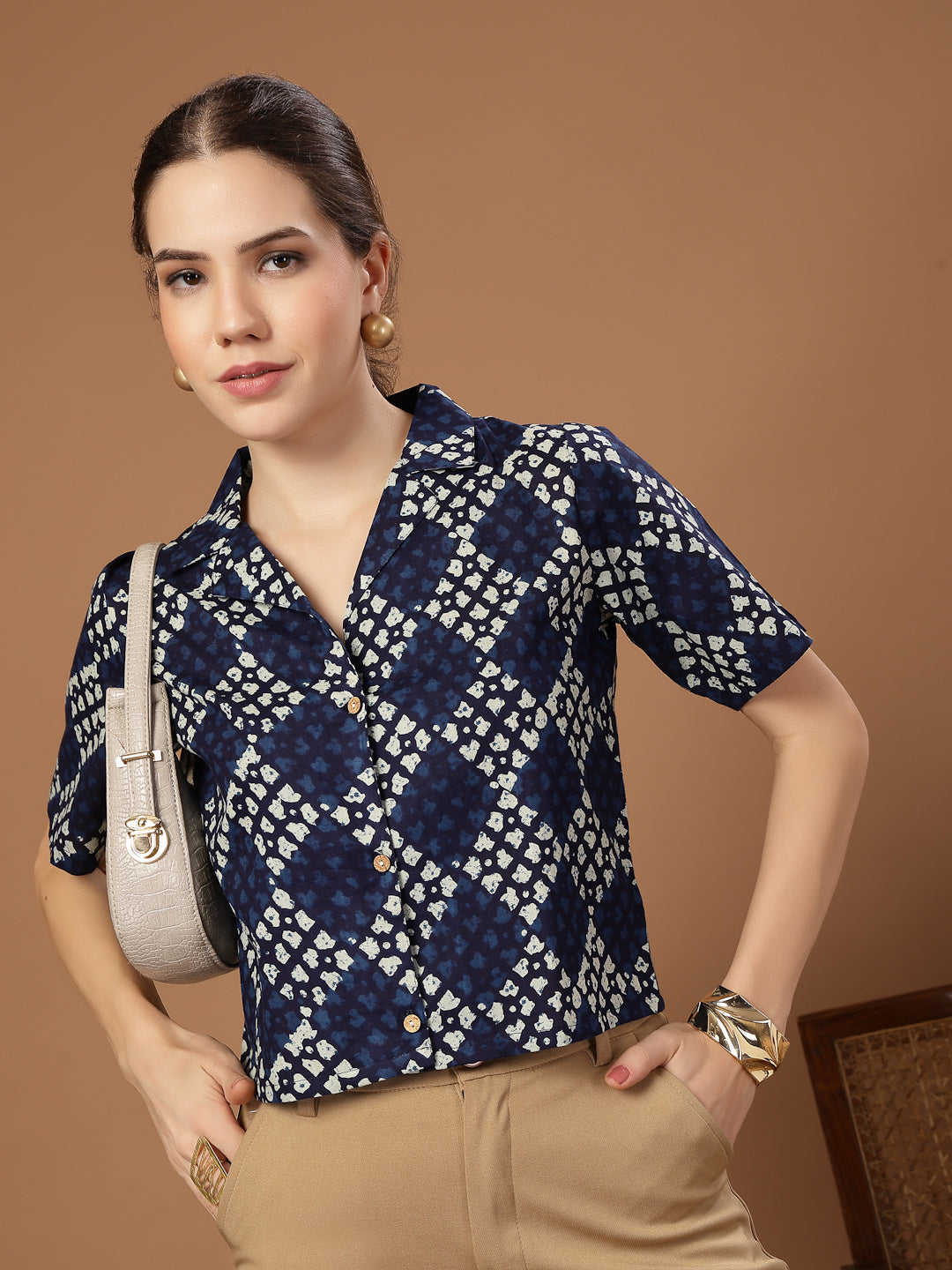 Stylum Women's Indigo Dabu Printed Cotton Crop Top (TOPINDIGOTRUNK)