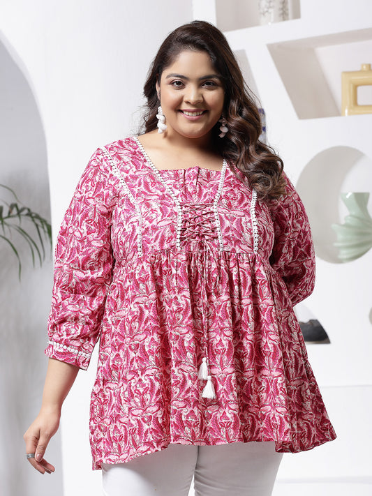 Plus Size Women's Floral Printed Rayon Peplum Top (TOPMUMTAZPLUS)