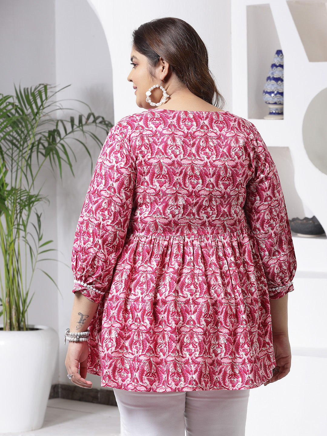 Plus Size Women's Floral Printed Rayon Peplum Top (TOPMUMTAZPLUS)