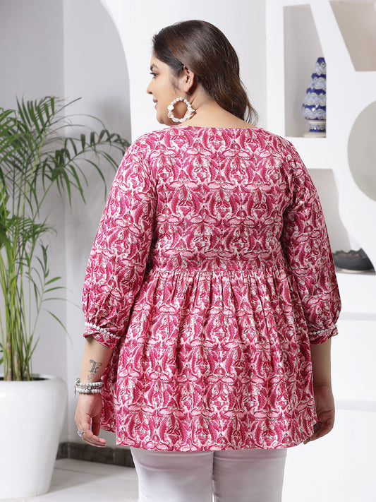 Plus Size Women's Floral Printed Rayon Peplum Top (TOPMUMTAZPLUS)